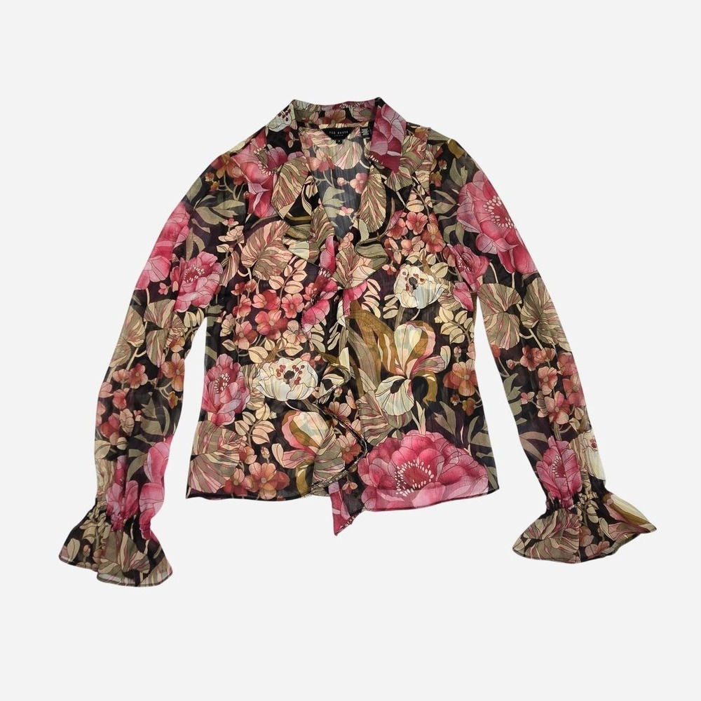 Office sheer floral blouse / SM / Flowy embellished trim, work TED BAKER